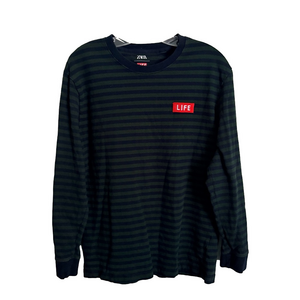 Zara x Life Navy and Green Striped Long Sleeve Crewneck Shirt Unisex Medium
